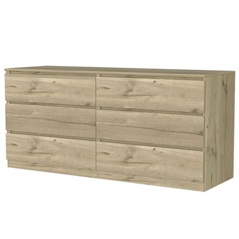 FM FURNITURE Modern Seul 6 Drawer Double Dresser In Light Oak White