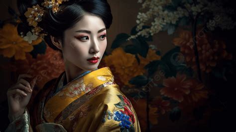 Geisha In Traditional Costumes Background Art Model Hd Photography