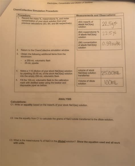 Electrolytes Concentration And Dilution Of Solutions Chegg