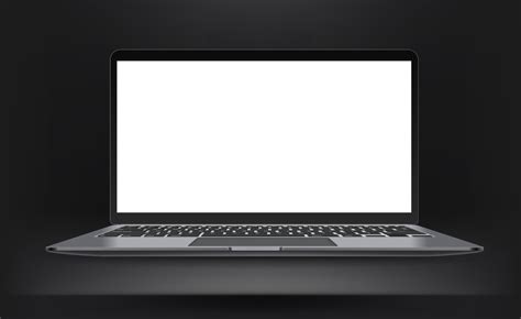 Dark interior with laptop with blank wide screen. Vector mockup 3557217 ...