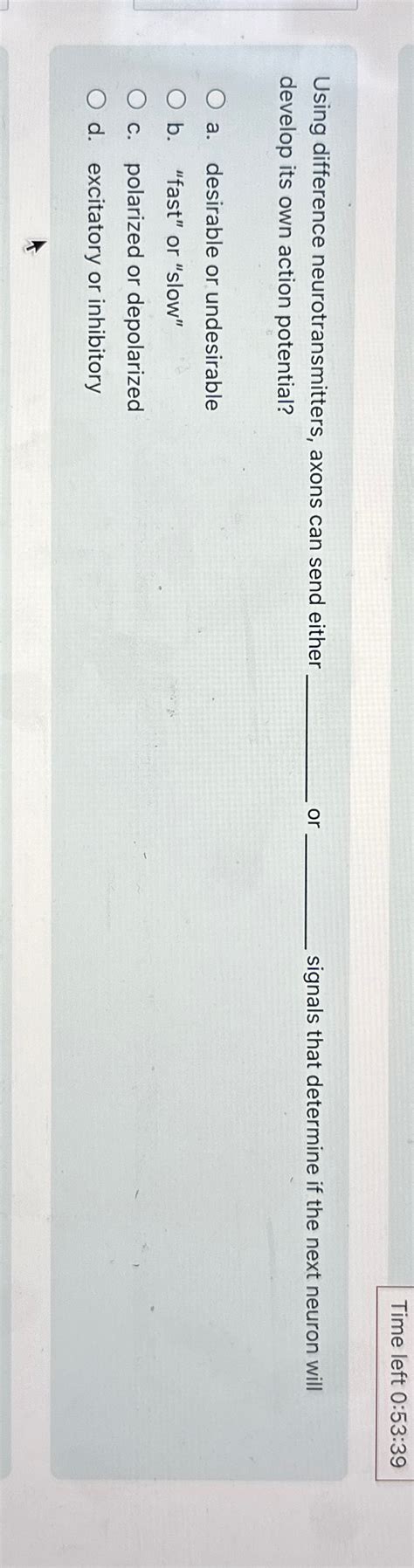 Solved Time Left 0 53 39Using Difference Neurotransmitters Chegg