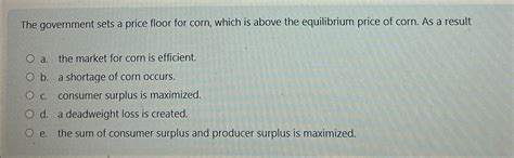 Solved The Government Sets A Price Floor For Corn Which Is Chegg