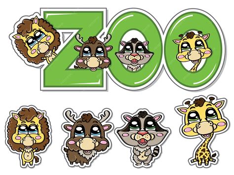 Premium Vector | Stickers of cute animals from the zoo