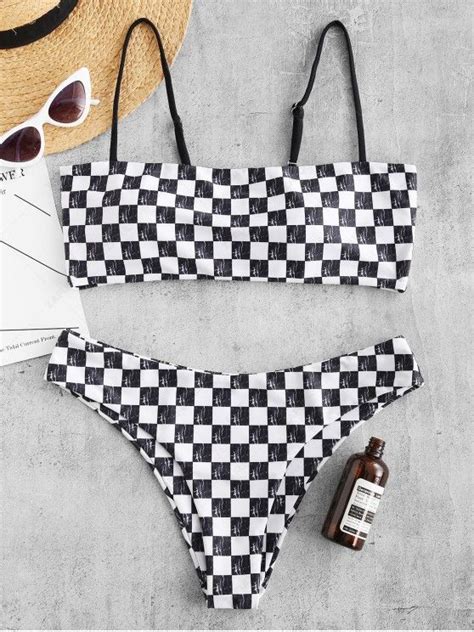 OFF ZAFUL Checkered Cami Bikini Set In MULTI A ZAFUL