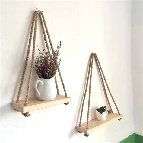 Rope Shelf Hanging Shelves Rope Plant Shelf Rustic Wall Shelf Etsy