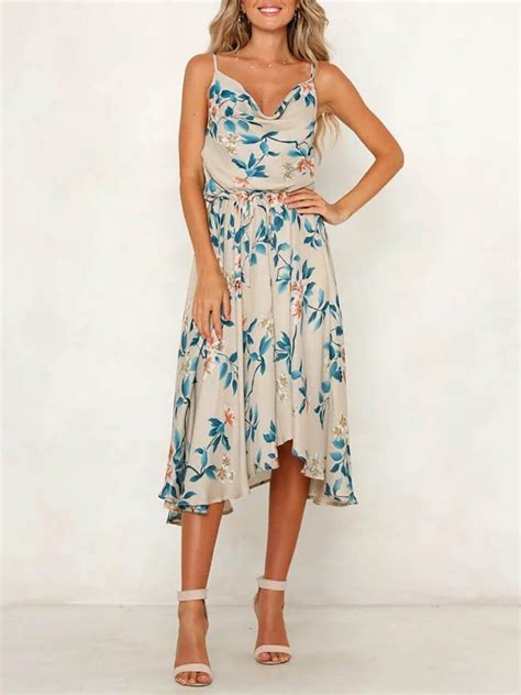 Elegant V Neck Printed Colour V Neck Bare Back High Waist Dress Loose