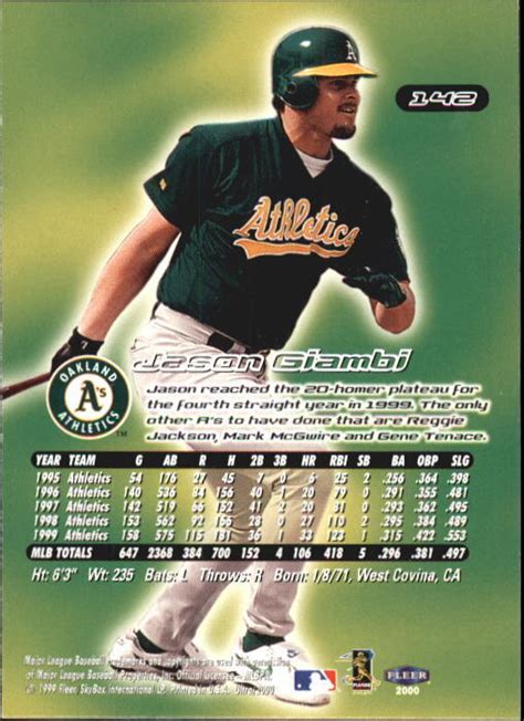 Ultra Oakland Athletics Baseball Card Jason Giambi Ebay