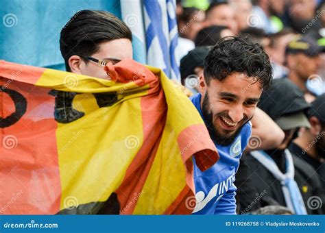 LYON, FRANCE - 16 May, 2018: Olympic Marseille Fans in the Stand ...