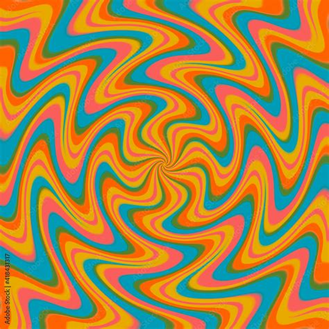 Retro Wavy 70s Retro Sunburst Swirl Vector Background Stock