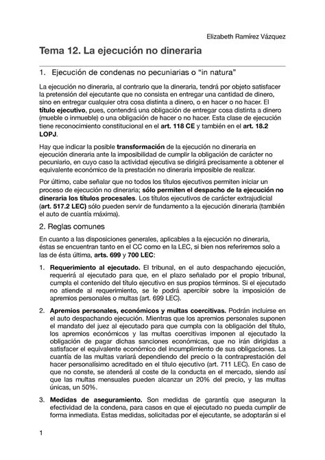 Tema Procesal Ii Apuntes Actualizados Tema La Ejecuci N No