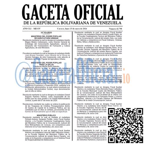 2024 01 15 Gaceta Oficial 42798