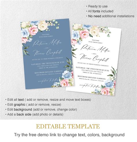 Pocket Folder Wedding Invitation Suite Template Dusty Blue | Etsy