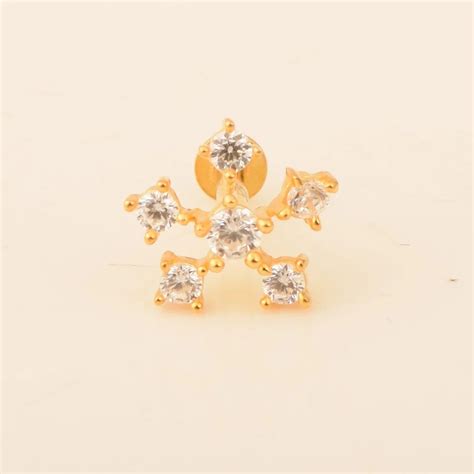 Ethenic Sterling Silver White Cz South Screw Gold Plated Nose Pin