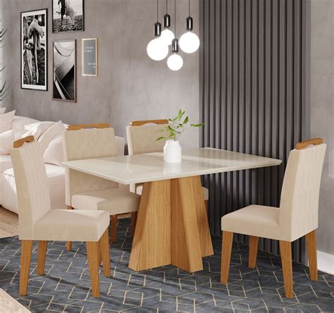 Mesa Para Sala De Jantar Patricia X Cm E Cadeiras Paola Cimol Nature Offwhite Nude
