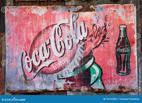 Grunge Rusty Retro Vintage Coca Cola Metal Board Sign Editorial Stock