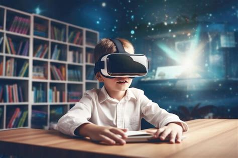 Premium AI Image | Innovating education schoolboy engaging with VR