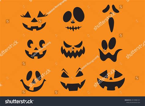 Collection Halloween Pumpkins Carved Faces Silhouettes