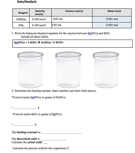 Solved Data Analysis Volume Used L Moles Mol Reagent