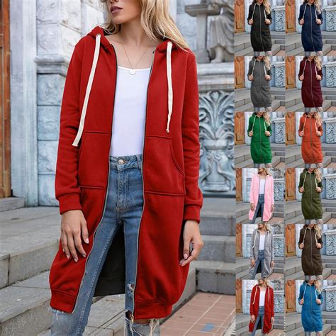 Buy Fashion Womens Casual Solid Color Long Sleeve Cardigan Hooded Mid