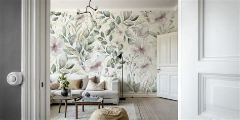 Magnolia Watercolor on White Wallpaper - Buy Online at Happywall