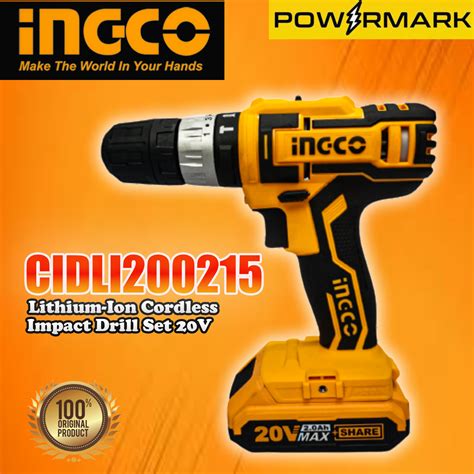 INGCO CIDLI200215 Lithium Ion Cordless Impact Drill Set 20V POWERMARK