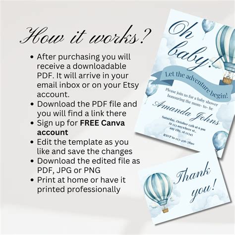 Hot Air Balloon Baby Shower Invitation Set Boy Adventure Baby Shower