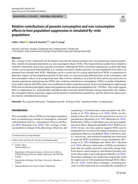 Relative Contributions Of Parasite Consumptive And Non Consumptive