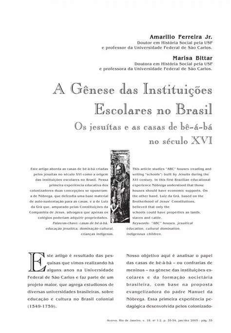 Pdf A G Nese Das Institui Es Escolares No Brasil Os Jesu Tas E As