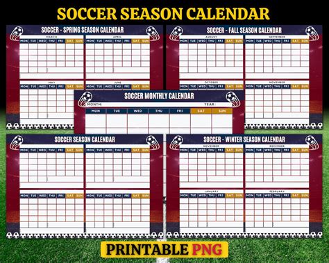 Soccer Season Calendar, Soccer Printable, Soccer Season Planner, Soccer ...