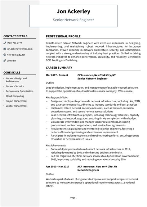 Senior Network Engineer Resume Example Guide Get Noticed