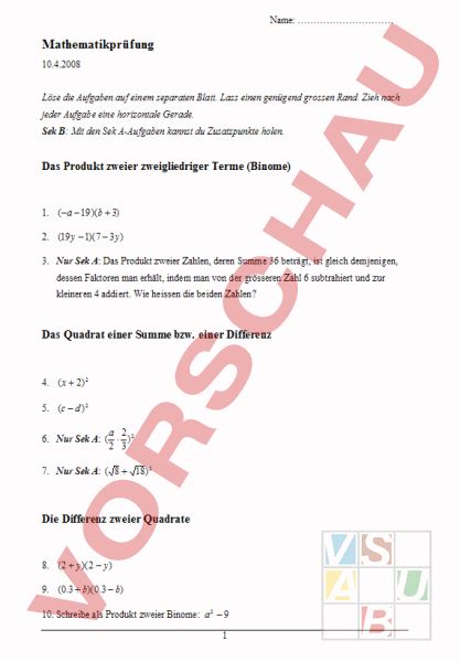 Arbeitsblatt Binome Terme Vereinfachen Mathematik Algebra