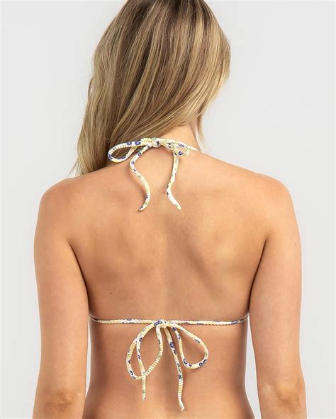 Shop Rvca Ground Cover Sliding Halter Triangle Bikini Top In Peach