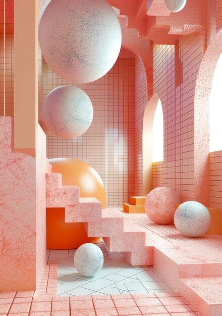 Premium Photo Pink Surreal Space With Floating Spheres