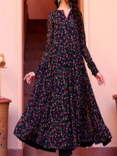 Buy Kalini Floral Printed Round Neck Long Sleeves Georgette Anarkali