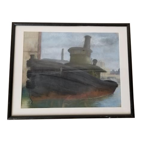 1940s Docks Abstract Nautical Pastel Drawing By George Wilde Framed