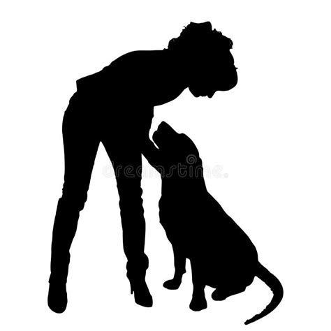 Vector Silhouette Of People With Dog Stock Vector Illustration Of