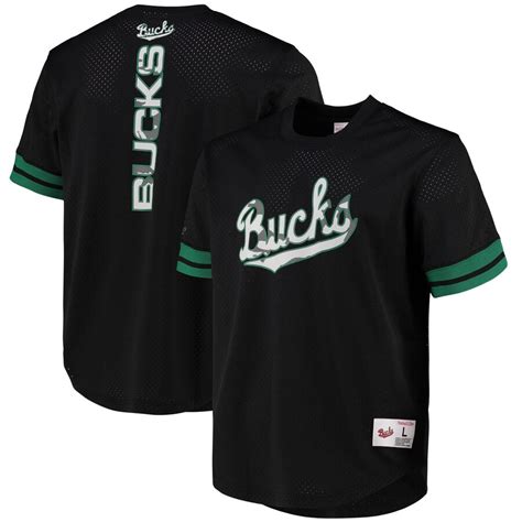 Milwaukee Bucks Black Mesh Crew Neck T Shirt By Mitchell And Ness Mens