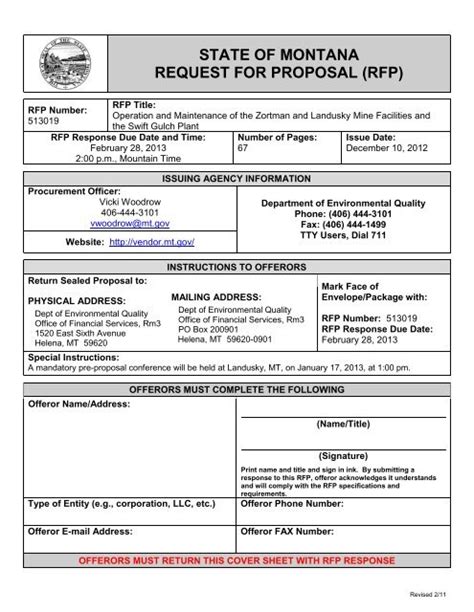 State Of Montana Request For Proposal Rfp