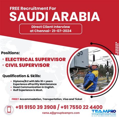 Electrical Civil Supervisor Jobs In Saudi Arabia