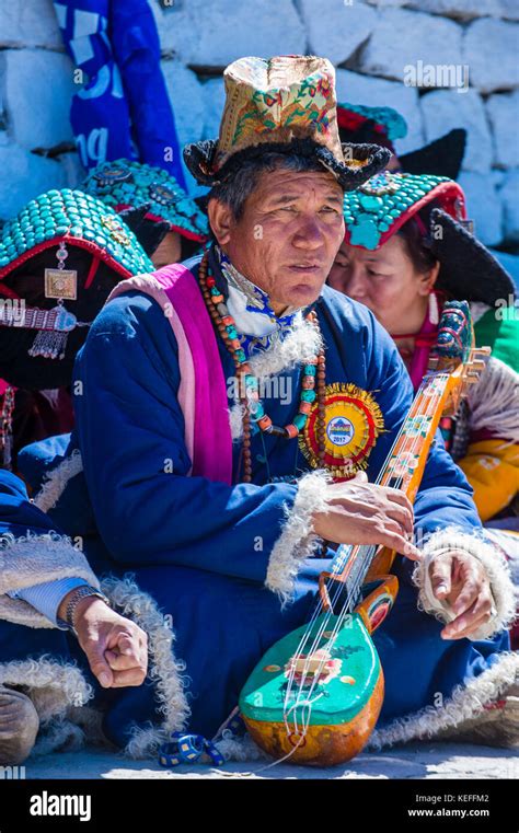 Unidentified Ladakhi people with traditional costumes participates in ...