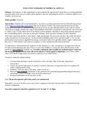 Executive Summary Assignment Summer 2021 Docx EXECUTIVE SUMMARY OF