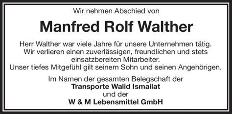 Traueranzeigen Von Manfred Rolf Walther Nordbayerischer Kurier