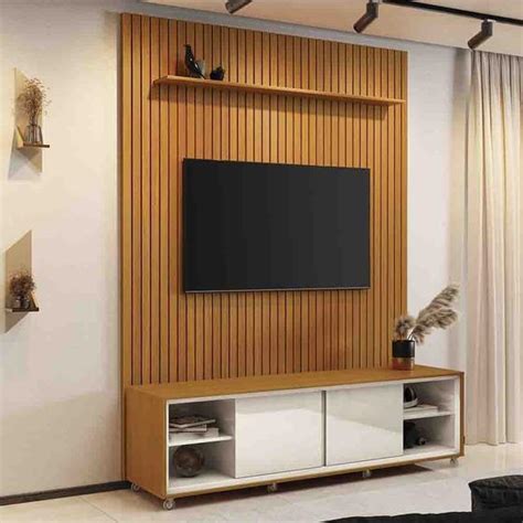 Rack Painel Ripado Para Tv Arbo Thor K Rodizio Cedro Off White