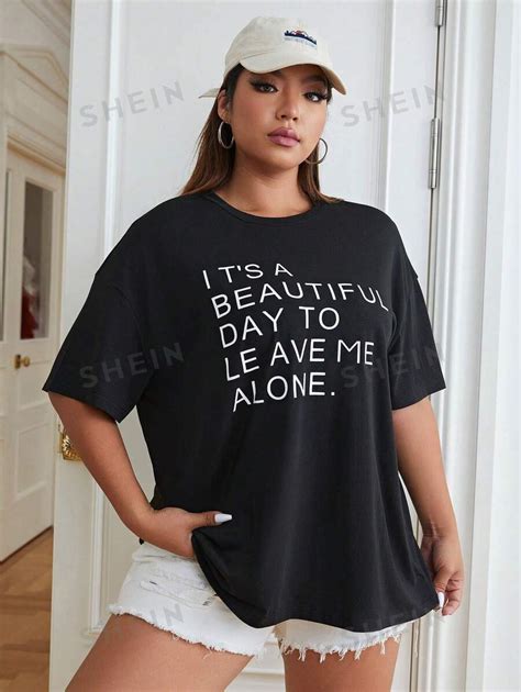 Shein Ezwear Plus Slogan Graphic Drop Shoulder Tee Its A Beautiful