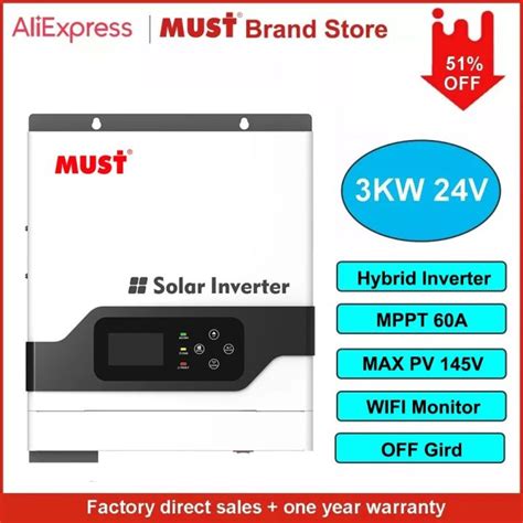 MUST PV1800 VPM 3KW 24V Home Pure Sine Wave Hybrid Solar Inverter MPPT