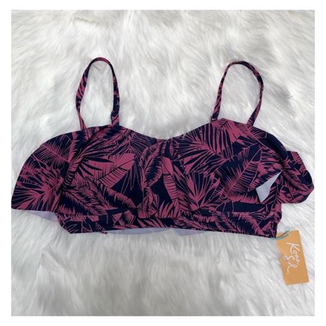 Kona Sol Swim Kona Sol Pink Blue Flounce Bandeau Bikini Top Nwt Poshmark