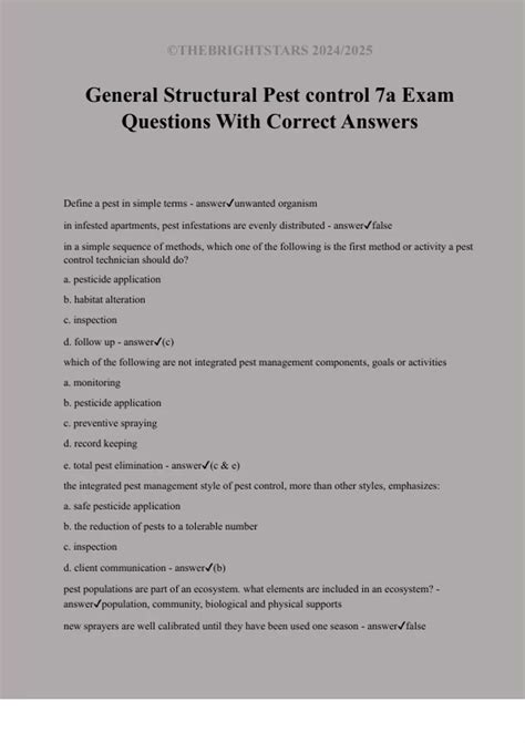 General Structural Pest control 7a Exam Questions With Correct Answers