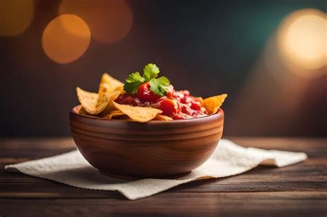 Premium AI Image | a bowl of nachos with a bowl of chips on a table.