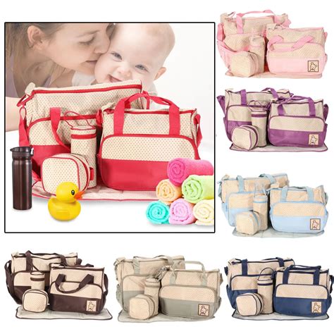 5pcs Mummy Maternity Diaper Bag Multi Function Baby Pad Diaper Nappy