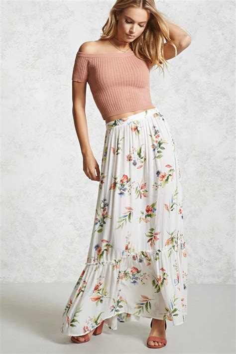 Floral Ruffle Hem Maxi Skirt Shopperboard